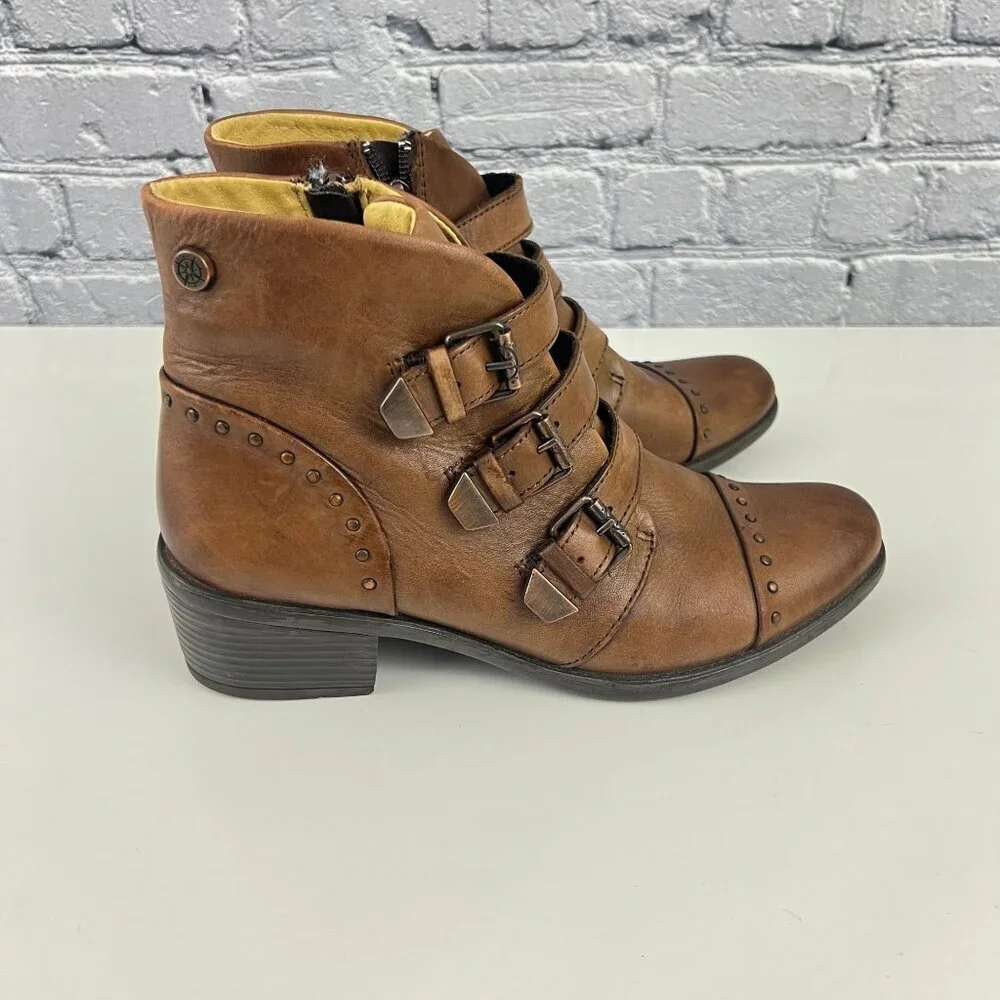 Bussola Ankle Boots 3 Strap‎ Booties Antique Brown Size 39 8/8.5 M